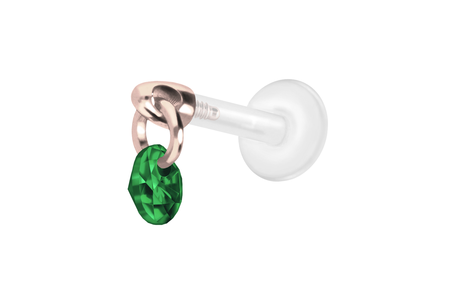 PTFE Labret Piercing mit Innengewinde + Titan-Aufsatz RUNDER KRISTALL